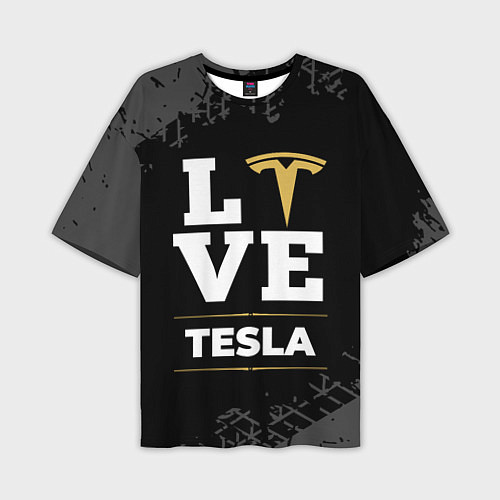 Мужская футболка оверсайз Tesla Love Classic со следами шин на фоне / 3D-принт – фото 1