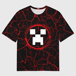 Футболка оверсайз мужская Символ Minecraft и краска вокруг на темном фоне, цвет: 3D-принт