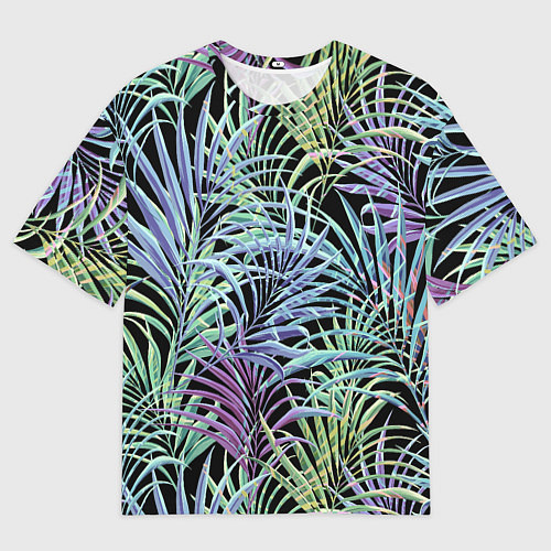 Мужская футболка оверсайз Разноцветные Листья Пальм В Ночных Джунглях / 3D-принт – фото 1