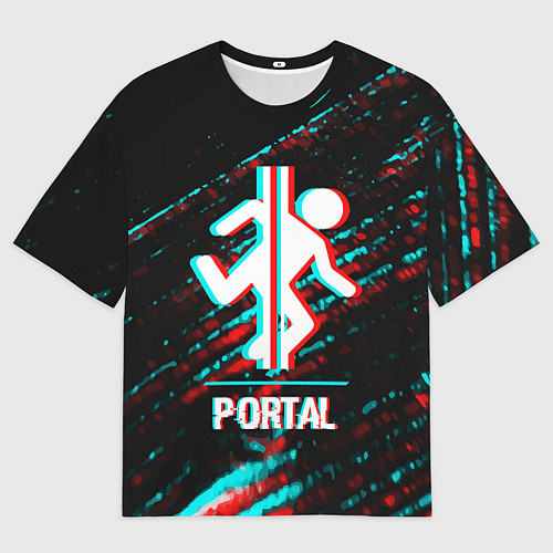 Мужская футболка оверсайз Portal в стиле Glitch Баги Графики на темном фоне / 3D-принт – фото 1