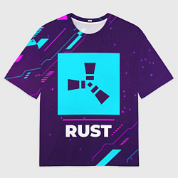 Футболка оверсайз мужская Символ Rust в неоновых цветах на темном фоне, цвет: 3D-принт