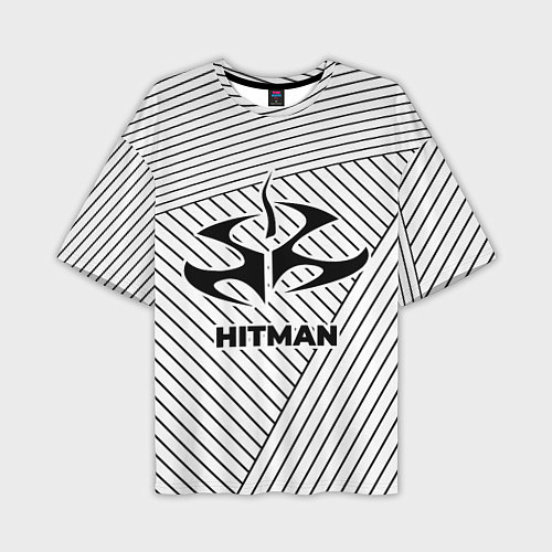 Мужская футболка оверсайз Символ Hitman на светлом фоне с полосами / 3D-принт – фото 1