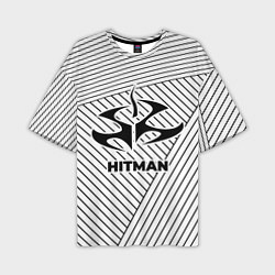 Футболка оверсайз мужская Символ Hitman на светлом фоне с полосами, цвет: 3D-принт