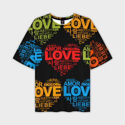 Мужская футболка оверсайз Love, Amor, Любовь - Неон версия