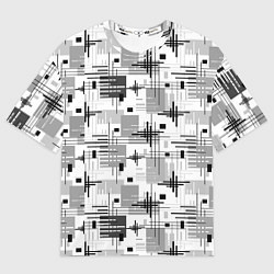 Футболка оверсайз мужская Черно белый ретро геометрический узор, цвет: 3D-принт