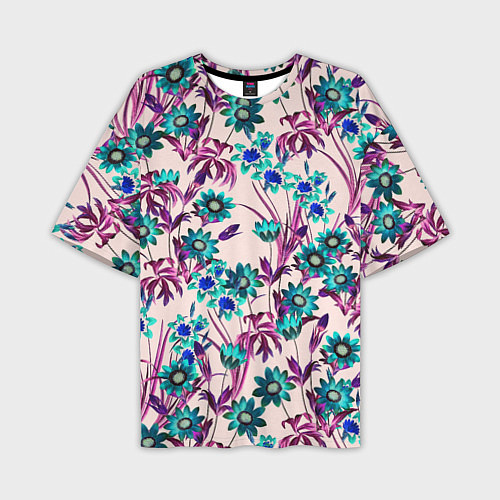 Мужская футболка оверсайз Цветы Летние Фиолетовые Рудбеки / 3D-принт – фото 1