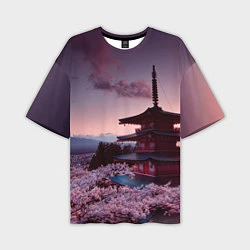 Мужская футболка оверсайз Цветение сакуры в Японии