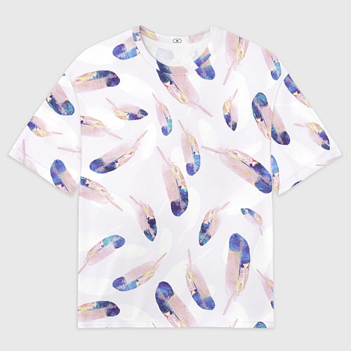 Мужская футболка оверсайз Разноцветные Падающие Перья / 3D-принт – фото 1