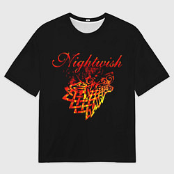 Мужская футболка оверсайз Nightwish кельтский волк с горящей головой