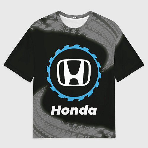 Мужская футболка оверсайз Honda в стиле Top Gear со следами шин на фоне / 3D-принт – фото 1