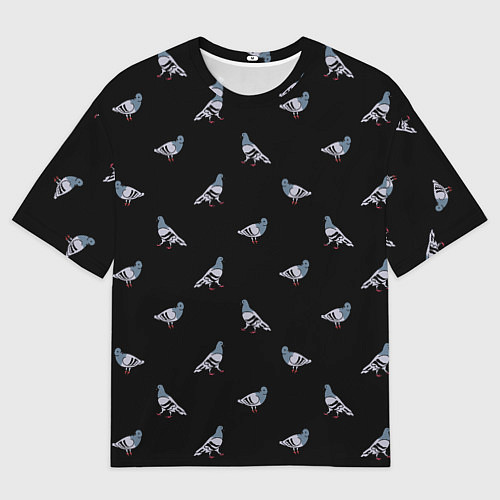 Мужская футболка оверсайз Голуби на черном паттерн / 3D-принт – фото 1