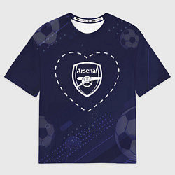 Мужская футболка оверсайз Лого Arsenal в сердечке на фоне мячей