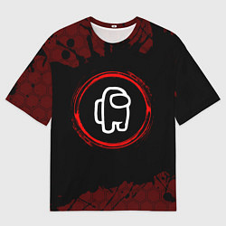 Мужская футболка оверсайз Символ Among Us и краска вокруг на темном фоне
