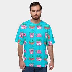 Футболка оверсайз мужская CAT HOT DOGS FAST FOOD BURGER FRENCH FRIES COCKTAI, цвет: 3D-принт — фото 2
