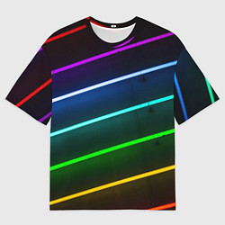 Мужская футболка оверсайз Неоновые разноцветные фонари - Голубой и зелёный
