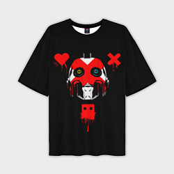 Мужская футболка оверсайз Love death and robots белый робот c крестом на лиц
