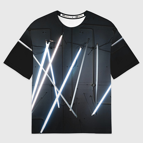 Мужская футболка оверсайз Неоновые лампы во тьме - Голубой / 3D-принт – фото 1