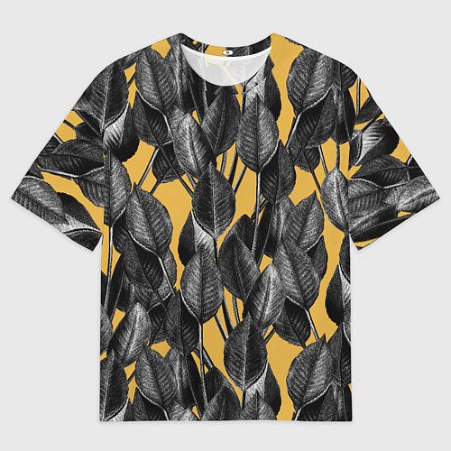 Мужская футболка оверсайз Летние Листья На Оранжевом Цвете / 3D-принт – фото 1