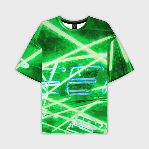Мужская футболка оверсайз Неоновые лучи и буквы - Зелёный / 3D-принт – фото 1