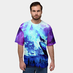 Футболка оверсайз мужская Волк, луна, скала, цвет: 3D-принт — фото 2