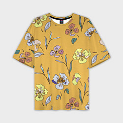 Мужская футболка оверсайз Цветы Нарисованные На Золотом Фоне