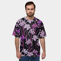 Футболка оверсайз мужская Цветы Фиолетовые Ирисы, цвет: 3D-принт — фото 2