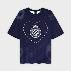Мужская футболка оверсайз Лого Club Brugge в сердечке на фоне мячей