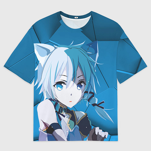 Мужская футболка оверсайз Catgirl с синими ушками / 3D-принт – фото 1