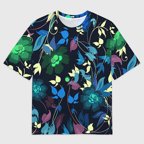 Мужская футболка оверсайз Color summer night Floral pattern / 3D-принт – фото 1