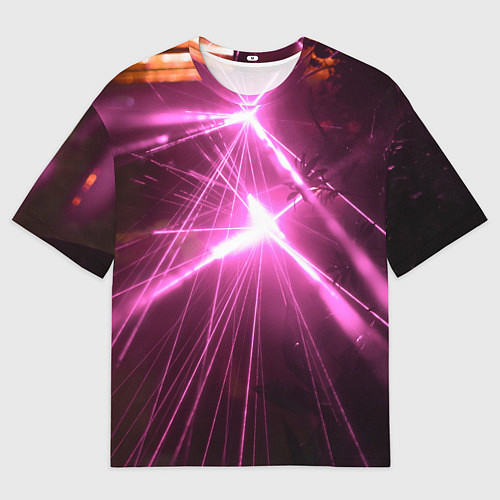 Мужская футболка оверсайз Неоновые лазеры во тьме - Розовый / 3D-принт – фото 1