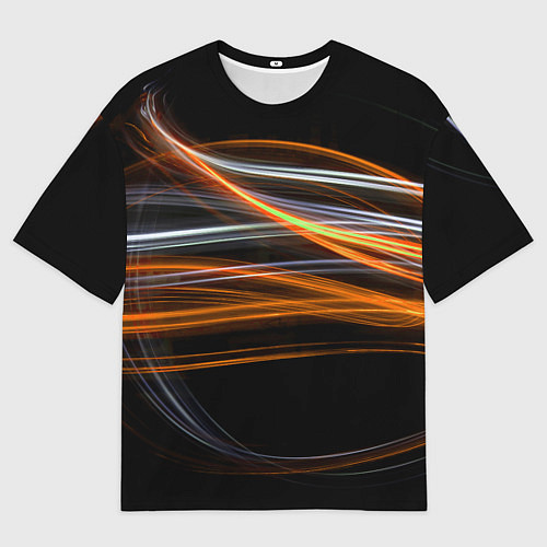 Мужская футболка оверсайз Волнообразные линии неона - Оранжевый / 3D-принт – фото 1