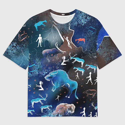 Мужская футболка оверсайз Альтернативная Альтамира синяя / 3D-принт – фото 1