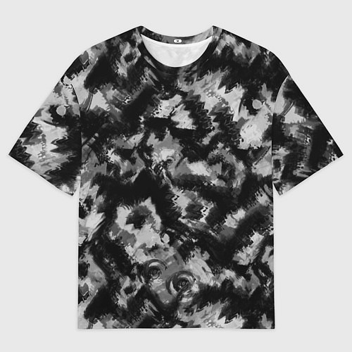Мужская футболка оверсайз Черно-белый абстрактный камуфляж / 3D-принт – фото 1