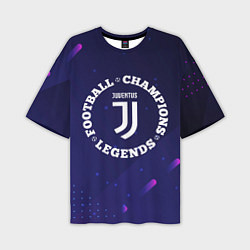Мужская футболка оверсайз Символ Juventus и круглая надпись Football Legends