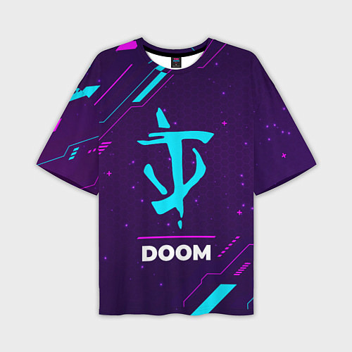 Мужская футболка оверсайз Символ Doom в неоновых цветах на темном фоне / 3D-принт – фото 1