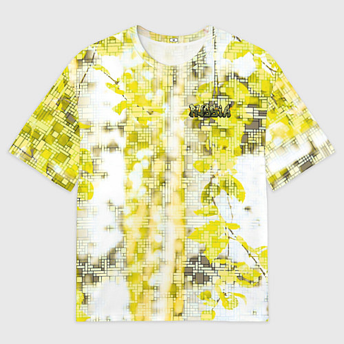 Мужская футболка оверсайз DIGITAL ART РОССИЯ ДЕВУШКА БЕРЕЗА ПРЯМОУГОЛЬНИКИ / 3D-принт – фото 1