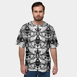 Футболка оверсайз мужская В черно-серых тонах геометрический узор, цвет: 3D-принт — фото 2
