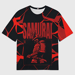 Мужская футболка оверсайз Красный самурай с красными разводами