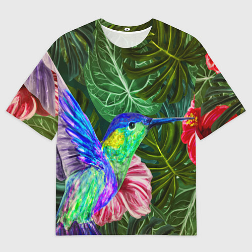 Мужская футболка оверсайз Колибри живопись / 3D-принт – фото 1