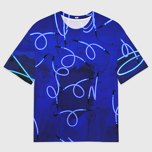 Мужская футболка оверсайз Неоновые закрученные фонари - Синий / 3D-принт – фото 1