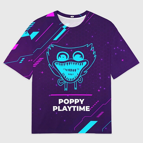 Мужская футболка оверсайз Символ Poppy Playtime в неоновых цветах на темном / 3D-принт – фото 1