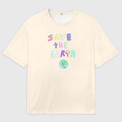 Мужская футболка оверсайз Save the earth на бежевом фоне