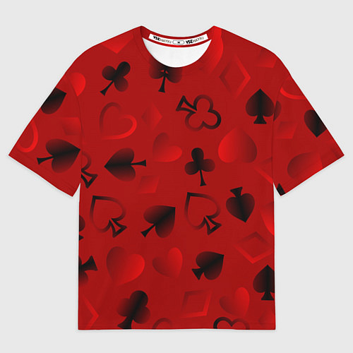 Мужская футболка оверсайз Карты карточные масти на красном фоне / 3D-принт – фото 1