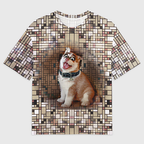 Мужская футболка оверсайз DIGITAL ART ДЕВУШКА СОБАКА ПРЯМОУГОЛЬНИКИ / 3D-принт – фото 1