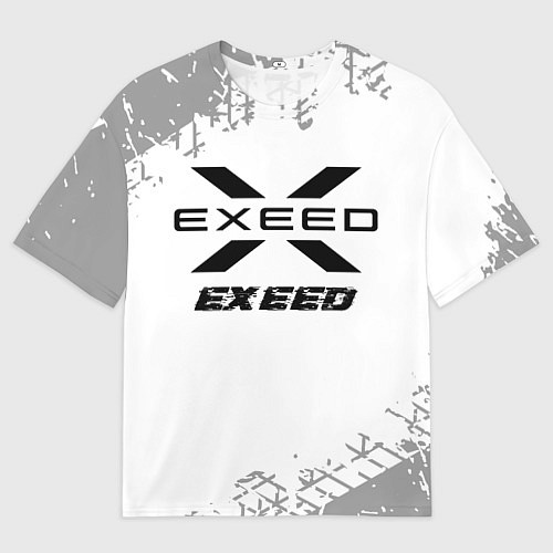 Мужская футболка оверсайз Exeed Speed на светлом фоне со следами шин / 3D-принт – фото 1