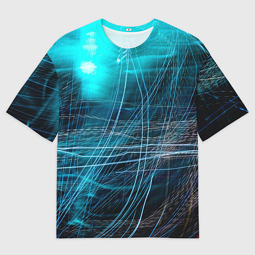 Мужская футболка оверсайз Неоновые волны и линии - Голубой / 3D-принт – фото 1