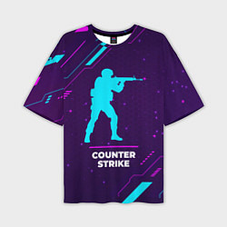 Футболка оверсайз мужская Символ Counter Strike в неоновых цветах на темном, цвет: 3D-принт