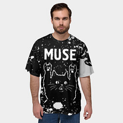 Футболка оверсайз мужская Группа Muse и Рок Кот, цвет: 3D-принт — фото 2