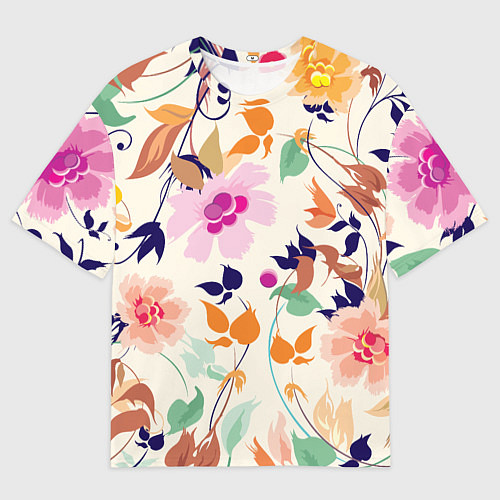 Мужская футболка оверсайз Summer floral pattern / 3D-принт – фото 1