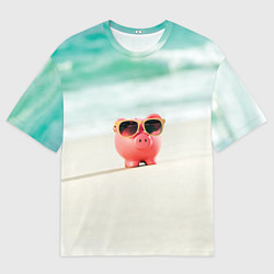 Мужская футболка оверсайз Свинка на отдыхе